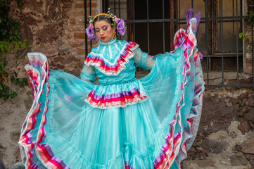 Pretty Woman wearing traditional costumes dress typical and folklore 