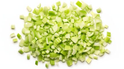 Chopped leek slices pile isolated on white background
