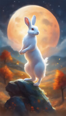 中秋の名月とウサギ(AI画像生成＋画像編集ソフト）