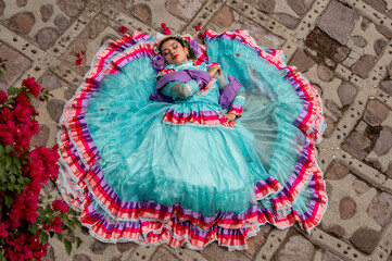 Pretty Woman wearing traditional costumes dress typical and folklore 
