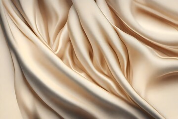 Fototapeta premium Closeup of rippled cream color satin fabric cloth texture background