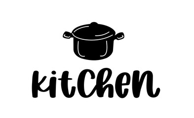 Kitchen. Vector logo. Design for poster, flyer, banner, menu cafe. Hand drawn calligraphy quote text. Typography kitchen logo icon. Signboard kitchen word.