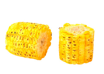 Grilled corn on the cob , grilled sweet corn , Snack from pieces of grilled corn on transparent png