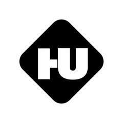 HU brand name letters on square shape.