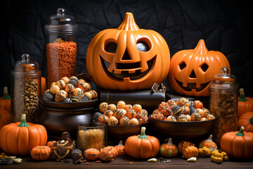 Halloween Pumpkin Candy Background Generative AI