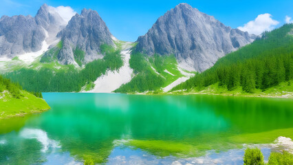 Majestic mountain lake in national park high tatra background and wallpaper 8. generative ai - obrazy, fototapety, plakaty