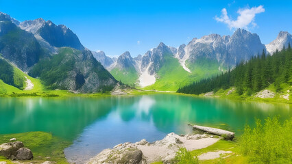 Majestic mountain lake in national park high tatra background and wallpaper 11. generative ai - obrazy, fototapety, plakaty