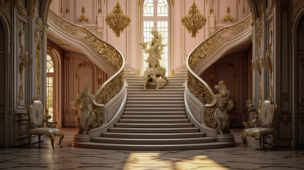 Fototapeta na wymiar Floral Rococo Staircase Backdrop for Wedding, Maternity, Portrait Photography