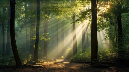 Obraz premium sun rays in the forest
