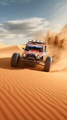 Fototapeta na wymiar Desert dune buggy navigating through sand dunes