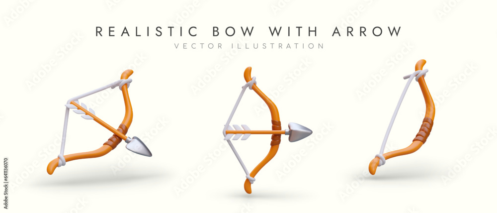Aufkleber bow and arrow. small arms. cupid accessory. drawn bow. set of illustrations in cartoon style. isolat