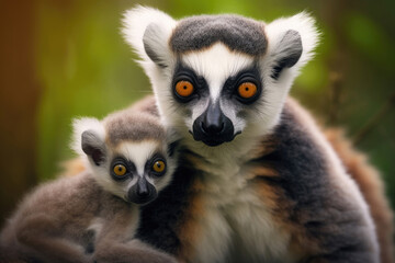 Lemur baby with mother