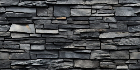 Slate stone roof in a seamless tiled pattern. Flat grey stone slabs create a repeating background texture. - obrazy, fototapety, plakaty