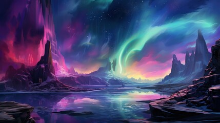 Fototapeta premium Neon-hued auroras painting stories of forgotten civilizations in the sky | generative AI
