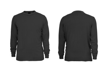 Black male sweatshirt template mockup isolated on white background. Front and back view.3d rendering.	