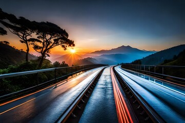 Obraz premium train at sunset