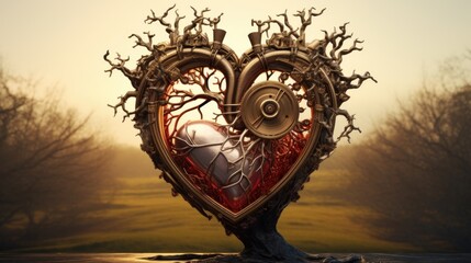 Clockwork heart intertwined with the roots of an ancient tree  | generative AI