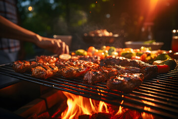 Shish kebab on the grill ai generated art. - obrazy, fototapety, plakaty