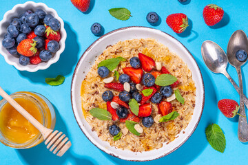 Summer breakfast oatmeal with berry