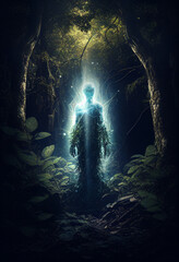 Angel, spirit form in the forest, light-body, lush