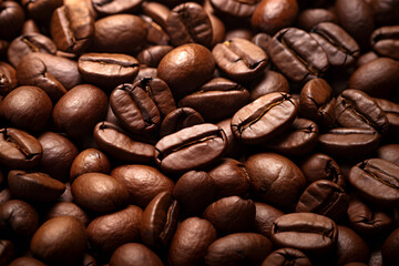 Obraz premium Close up texture of roasted coffee beans. Generative ai