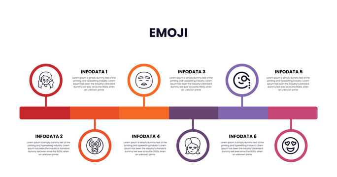 embarrassed emoji, silent emoji, tired emoji, suspect lying in love outline icons. infographic template.