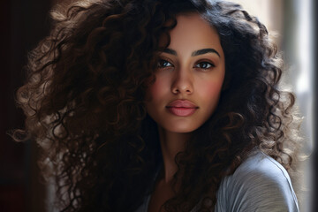 Portrait of a beautiful young woman with curly hair