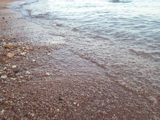 Waves on the Red Sea coast in Egypt. Evening sea waves.