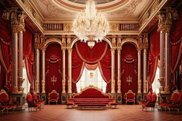 Fototapeta na wymiar Extravagant European style palace room on background