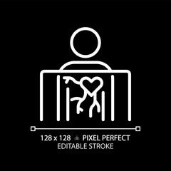 Fototapeta premium Angiography pixel perfect white linear icon for dark theme. Vascular system. X ray. Medical imaging. Diagnostic radiology. Thin line illustration. Isolated symbol for night mode. Editable stroke