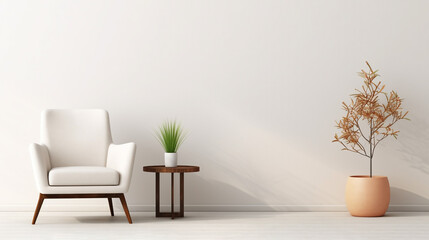 minimalist room interior with armchair and decorative plants, legal AI