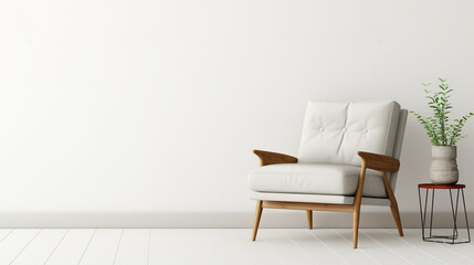 armchair on white wall background. minimalist room design, legal AI