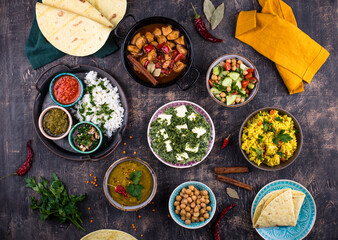 Various types of traditional Indian food.