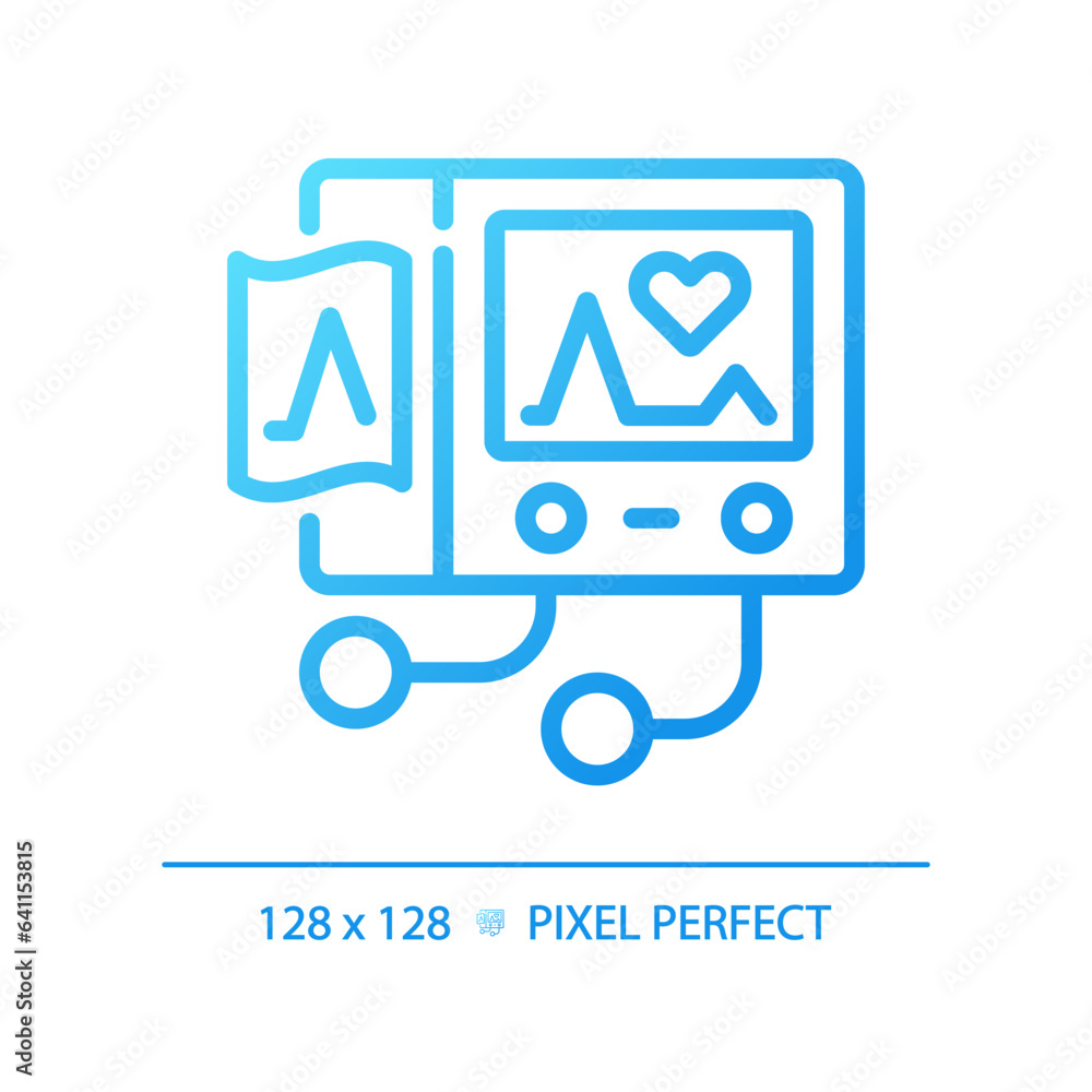 Poster ecg machine pixel perfect gradient linear vector icon. cardiac monitoring. heart rate. check up. dia