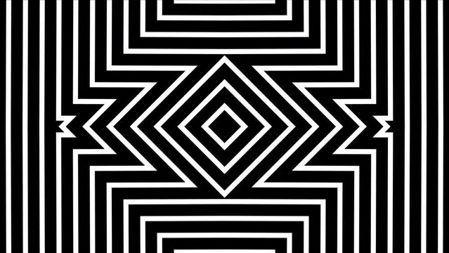 Black and white lines pattern geometric motion background. Seamless looping animation