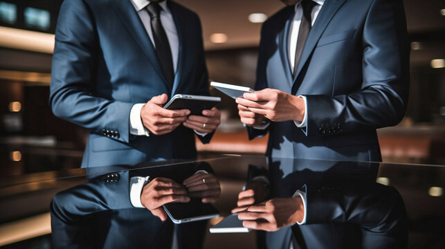 two businessmen with smartphones in their hands close-up, legal AI