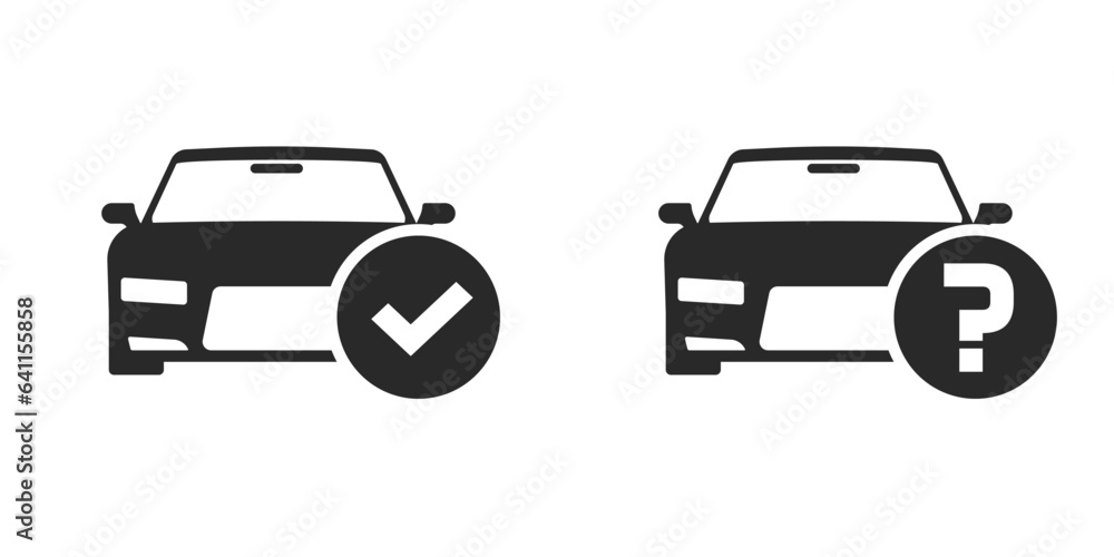 Poster car check test icon pictogram vector, simple vehicle auto question mark glyph symbol graphic black w