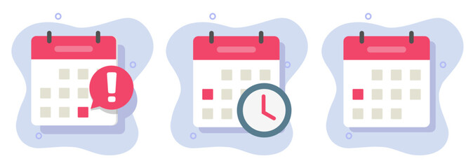Calendar alert reminder icon vector, deadline clock event time notice notification info, agenda schedule urgent important attention illustration graphic, meeting date day image clipart modern design - obrazy, fototapety, plakaty