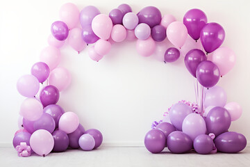 Fototapeta na wymiar Beautiful purple and pink balloons bundle various birthday shapes no background, white background