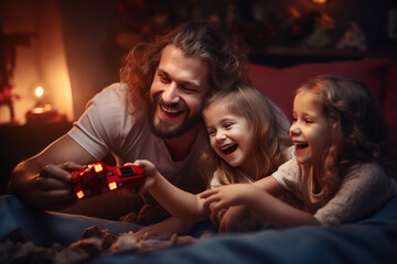 Obraz na płótnie Canvas happy family playing games at home