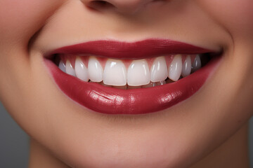 Obraz premium Her refined visage grinned wide, unveiling two impeccably aligned sets of exceptionally bright teeth.