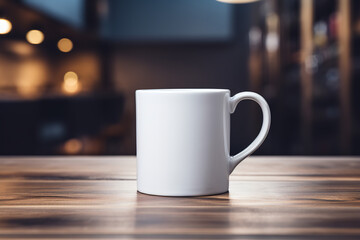 a white coffee mug mockup stands alone, its edges crisp and its presence undeniable. The backdrop is a blend of shadow and light, emphasizing the mug's flawless contours