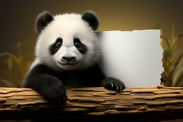 Panda and empty poster, a canvas for your creative imagination