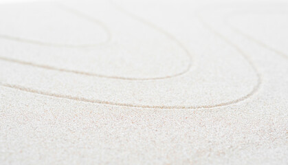 Fototapeta na wymiar Zen Pattern Background, Sand Garden Japanese Line Wave Abstract on white Beach 