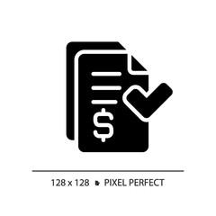 2D pixel perfect glyph style invoice icon, isolated vector, silhouette document illustration