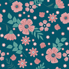 Seamless flowers pattern. Spring art print with botanical elements.