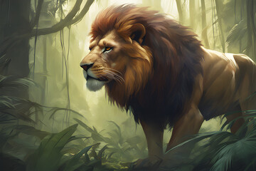 a picture of a nice lion in the jungle, Generative AI