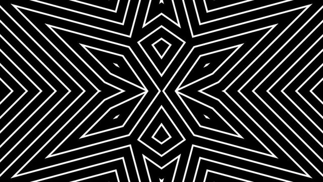 Black and white lines pattern geometric motion background. Seamless looping animation