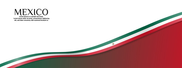 Fototapeta premium Mexican Flag Banner background with copy space. Flag ribbon of Italy on colored background. Bent waving Mexican flag ribbon. Editable Vector Illustration.