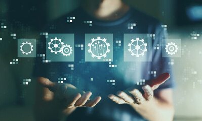 Automation concept with young man in the night